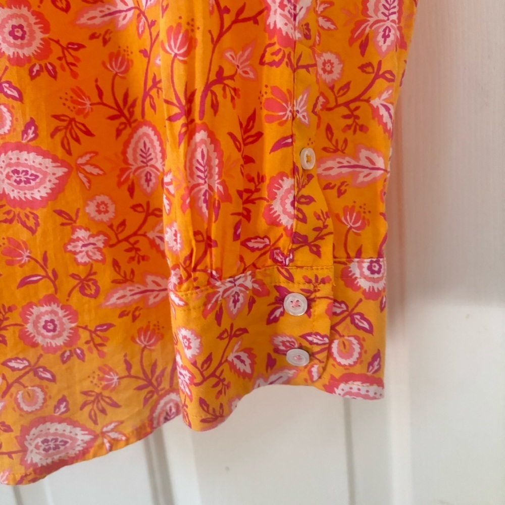 Talbots 100% Cotton Orange Pink Floral Button Down Shirt M Climbing Jacobean - Picture 6 of 11